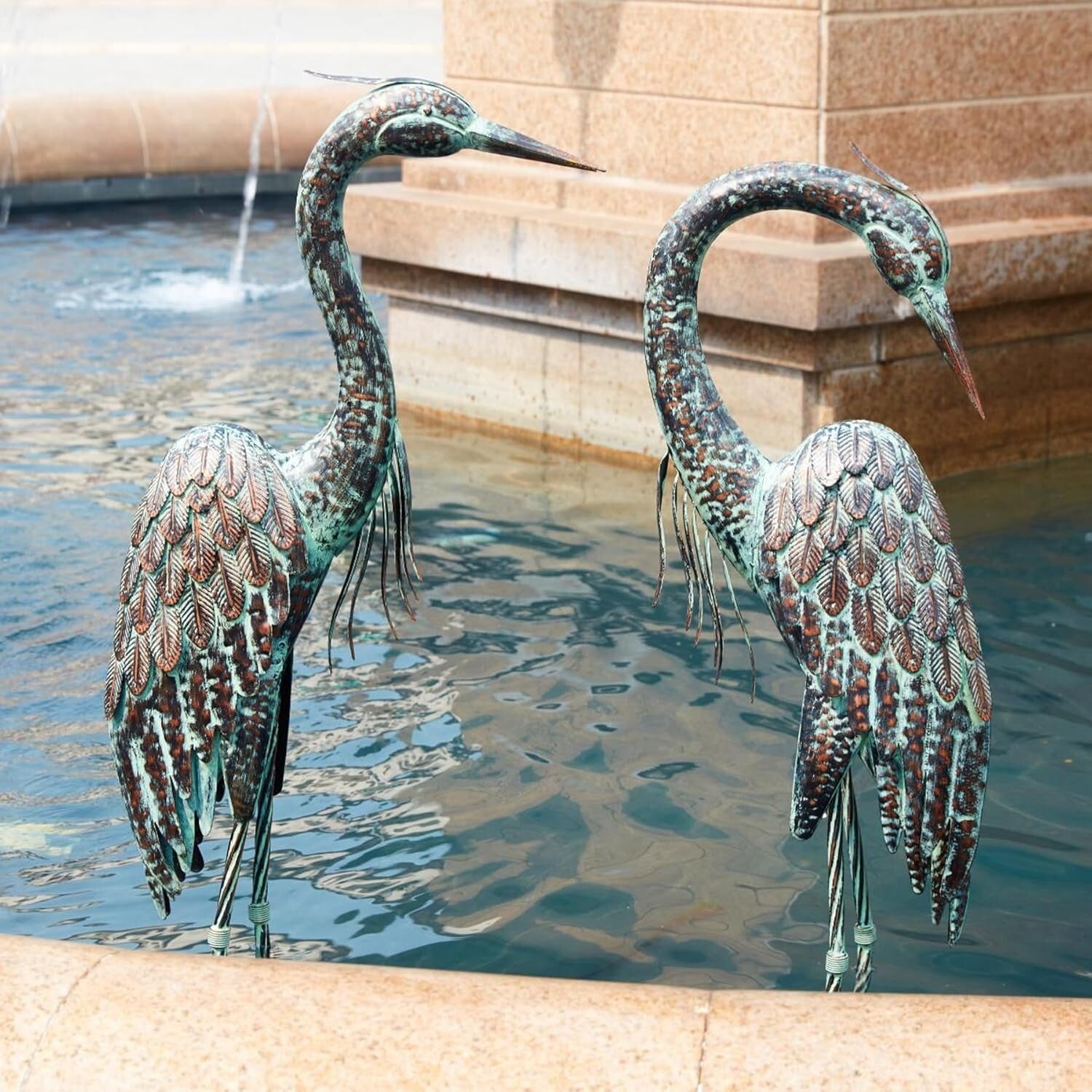 Charming Large Metal Crane Statues for Lawn and Pond – Waterproof Design