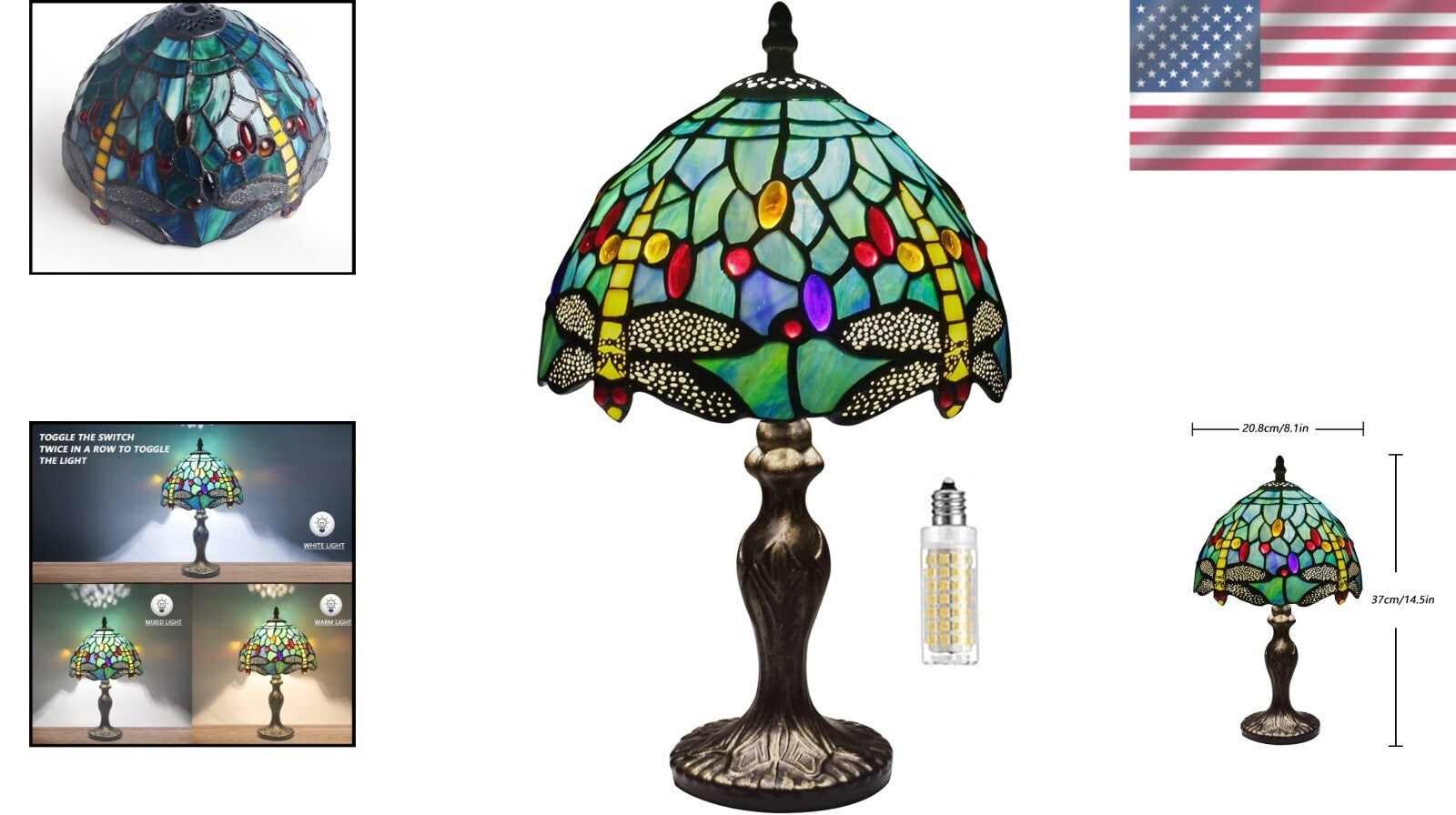 Elegant Green Dragonfly Stained Glass Table Lamp - Touch Switch & LED Compatible