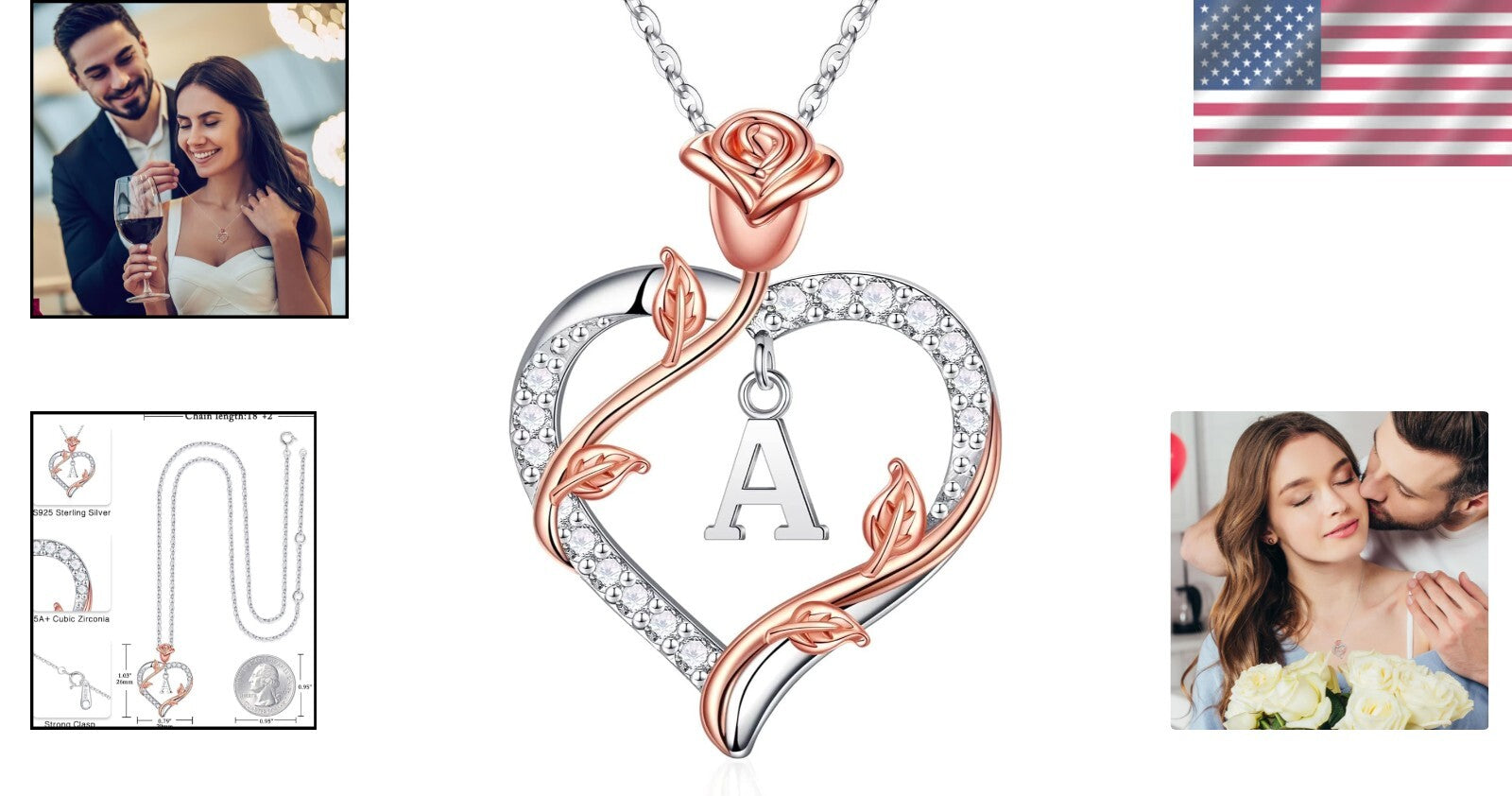 Elegant 925 Sterling Silver Rose Heart Necklace for Women - Gift for Mom & Wife