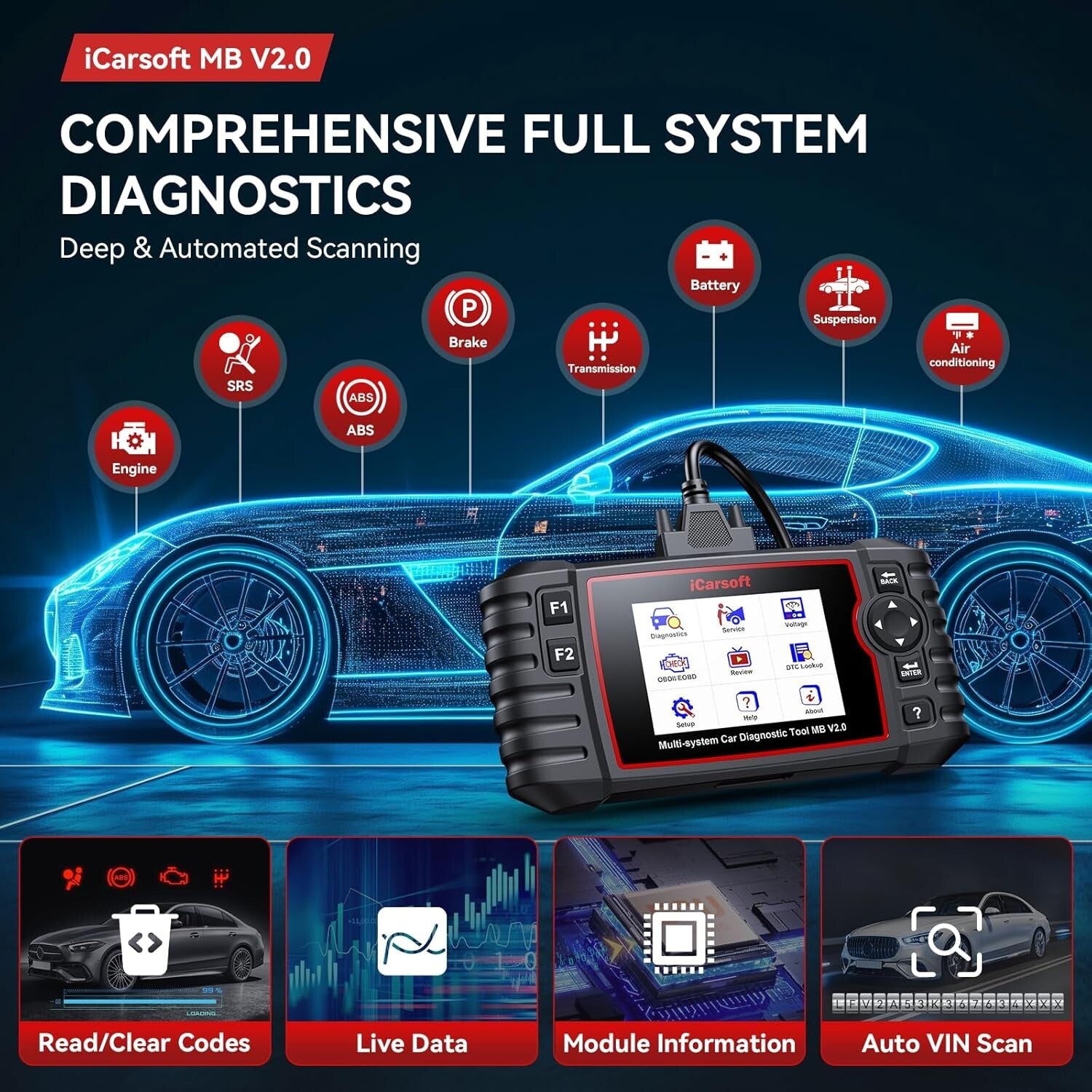 Full System Diagnostic Tool for Mercedes Benz - Live Data & 9 Reset Functions