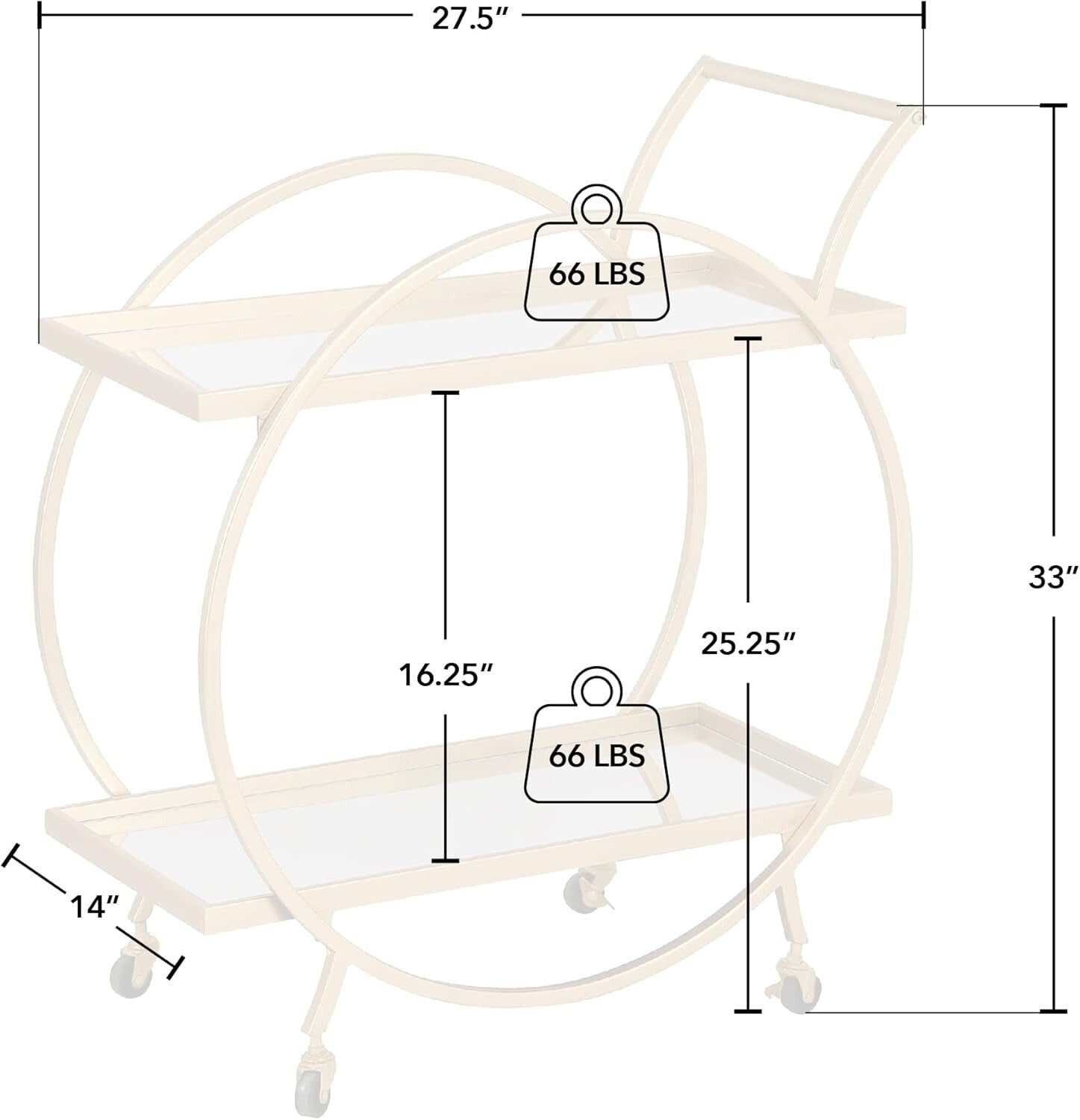 Sophisticated Gold Metal Bar Cart with Mirrors and Locking Wheels - 28 inches