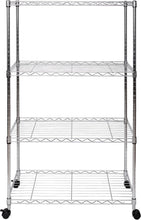 Load image into Gallery viewer, Mobile 4-Tier Chrome Wire Shelving Unit - Perfect for Kitchen and Garage