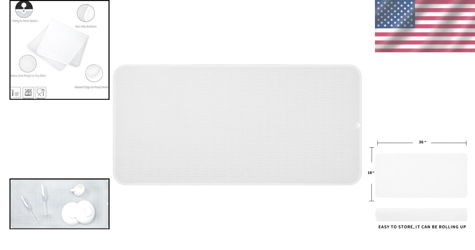 Flexible and Easy-to-Clean Silicone Dish Drying Mat - 36"x18" for Versatile Use