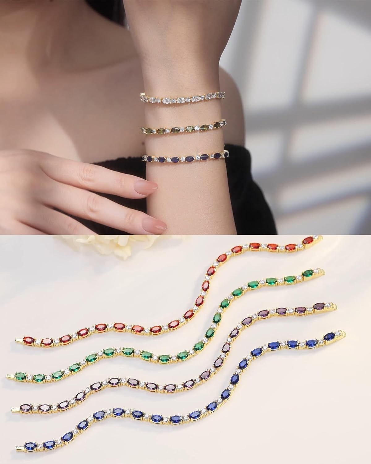 Elegant 14K Gold Plated Birthstone Bracelet - 7 Inch Sterling Silver Beauty