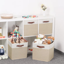 Load image into Gallery viewer, Stylish 13 Inch Cube Storage Bins with Soft Lining and Durable Leather Handles