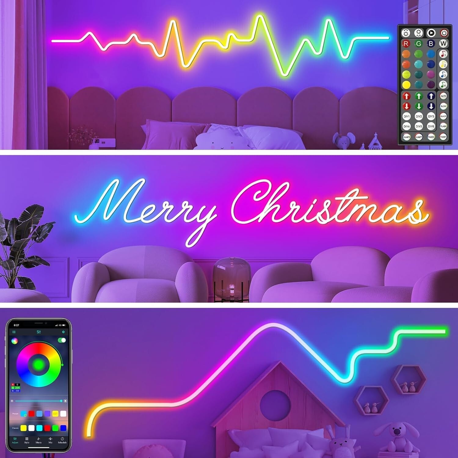 Eco-Friendly 100FT RGB Neon Lights - App & Remote Control with Music Sync