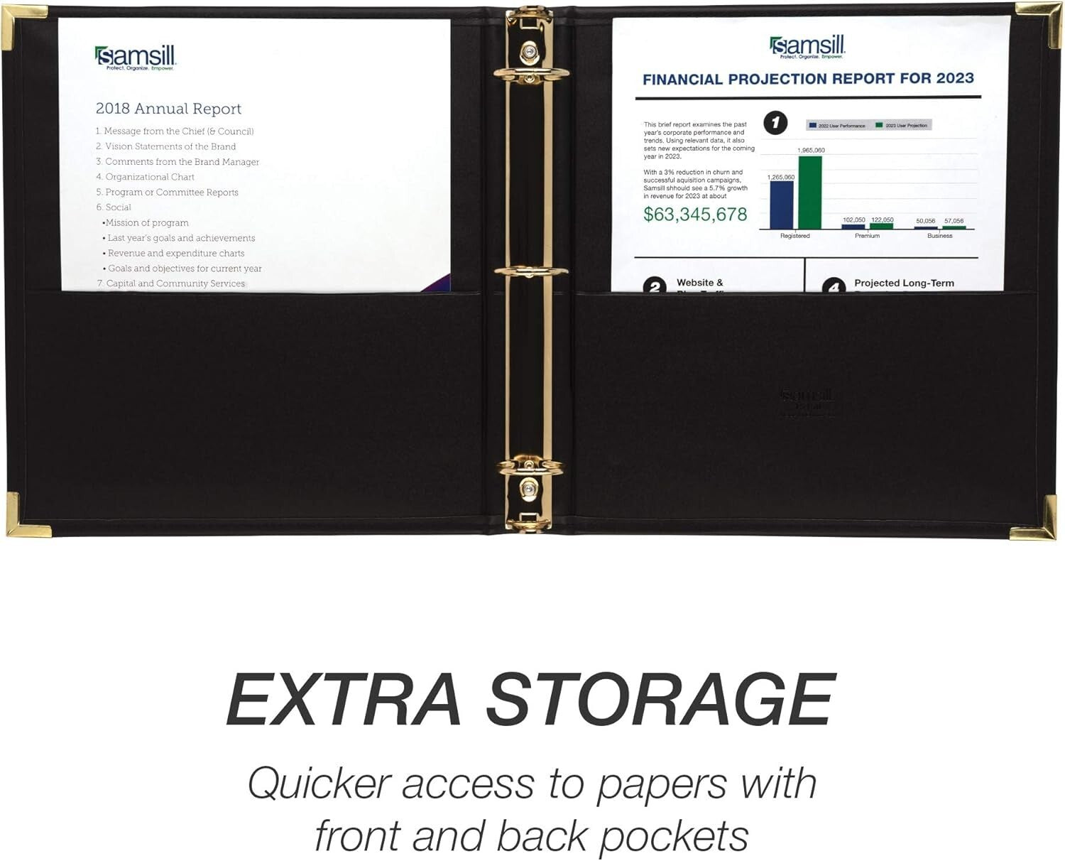 Classic Black Presentation Binder with Brass Round Rings - Holds 325 Sheets