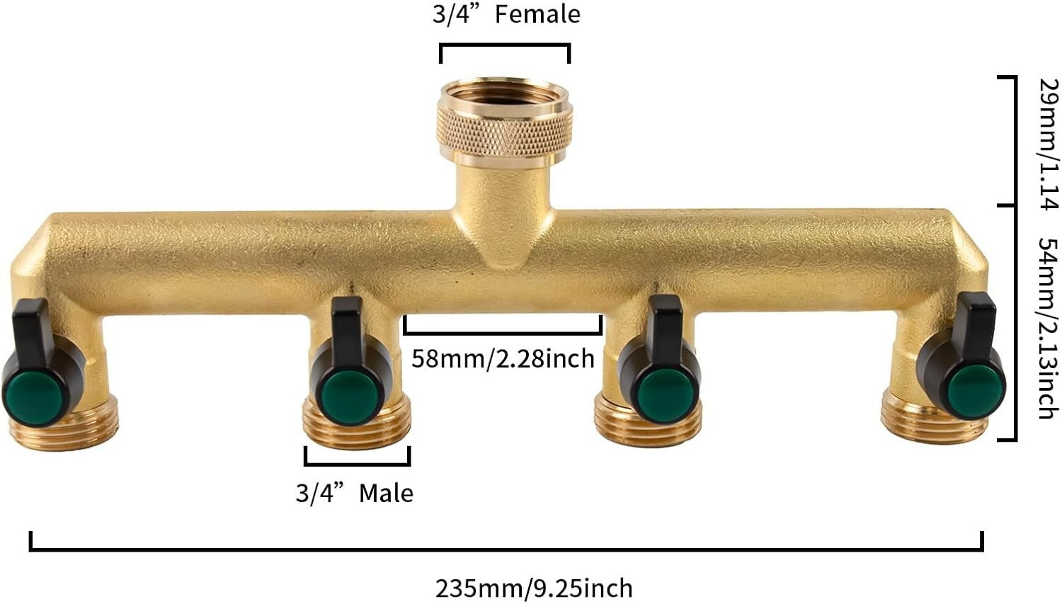 Versatile 4 Way Brass Hose Splitter with Independent Valves for Gardening