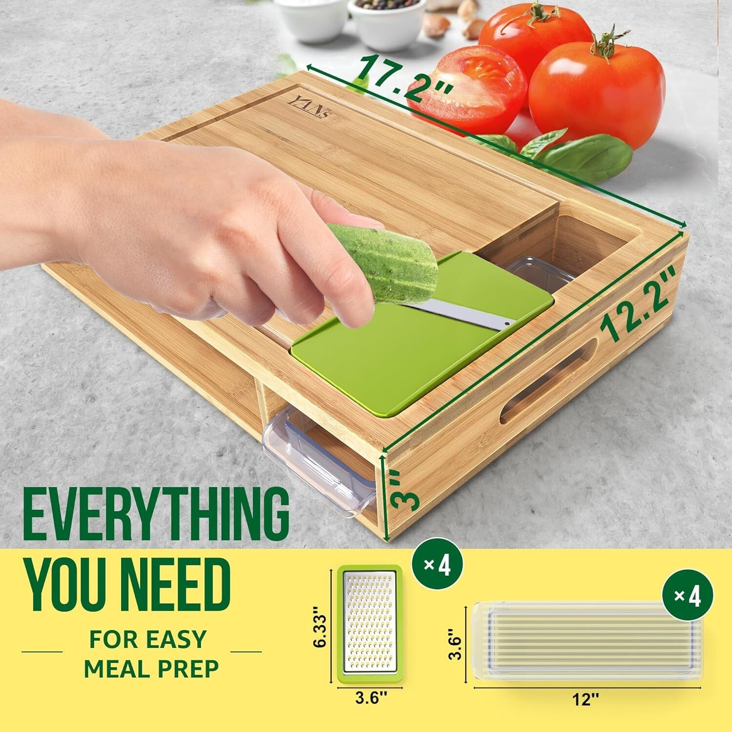Space-Saving Bamboo Cutting Board & Drawer Set - Perfect for Hosting and Gifting