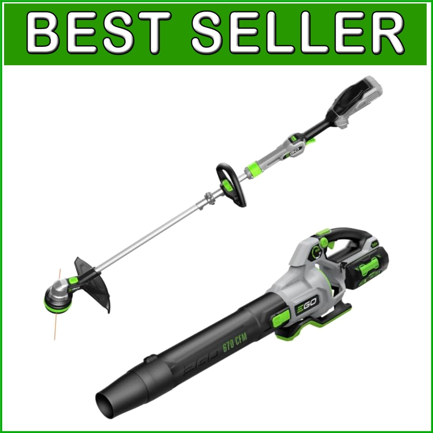 56V Battery-Powered 15” Trimmer and 670 CFM Leaf Blower for Yard Mastery