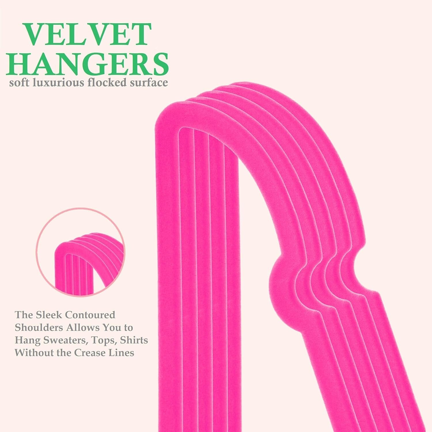 Premium Non-Slip Velvet Hangers 50 Pack - 360 Swivel Rose Gold Hooks, Hot Pink