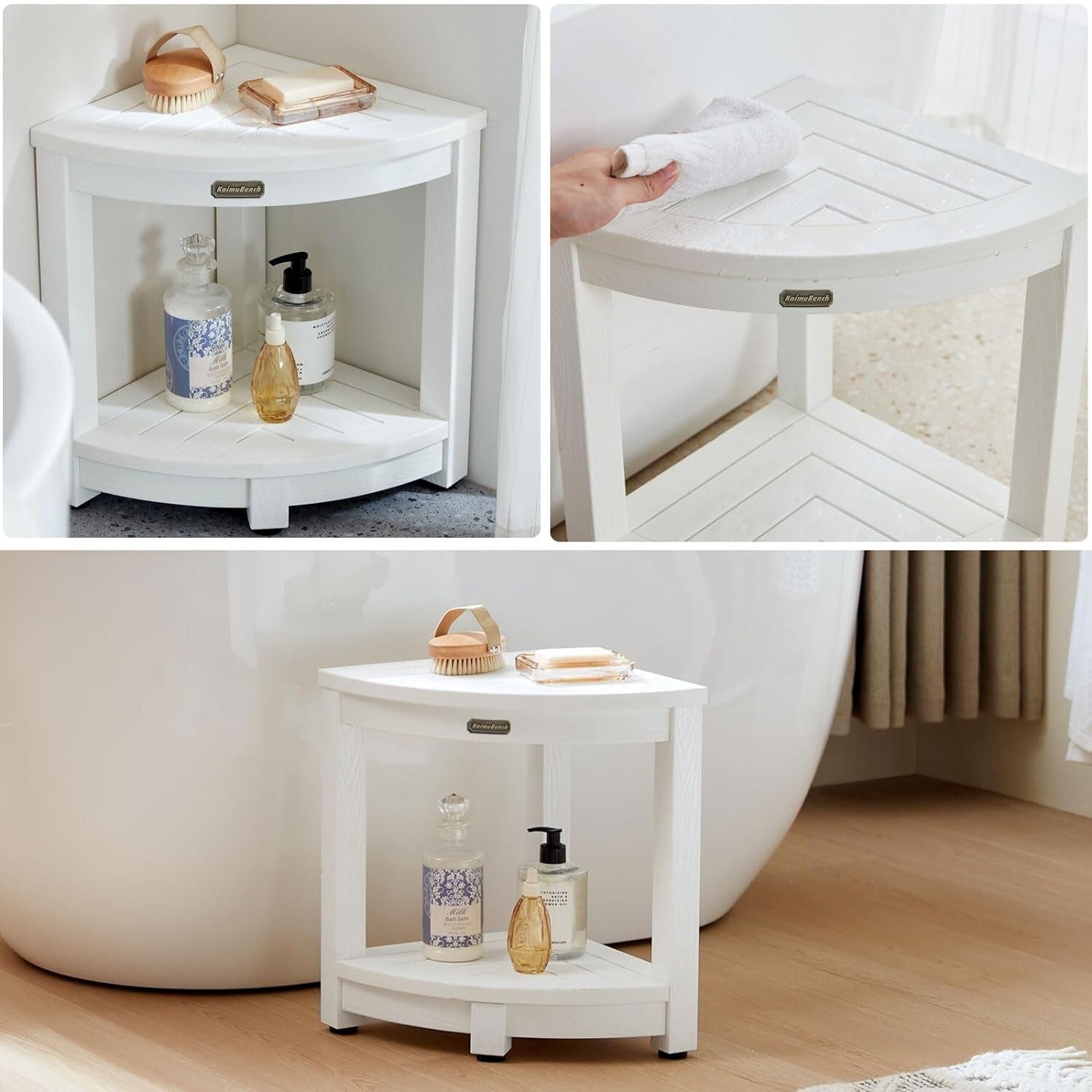 Durable Plastic Corner Shower Chair with Storage Shelf for Easy Shaving