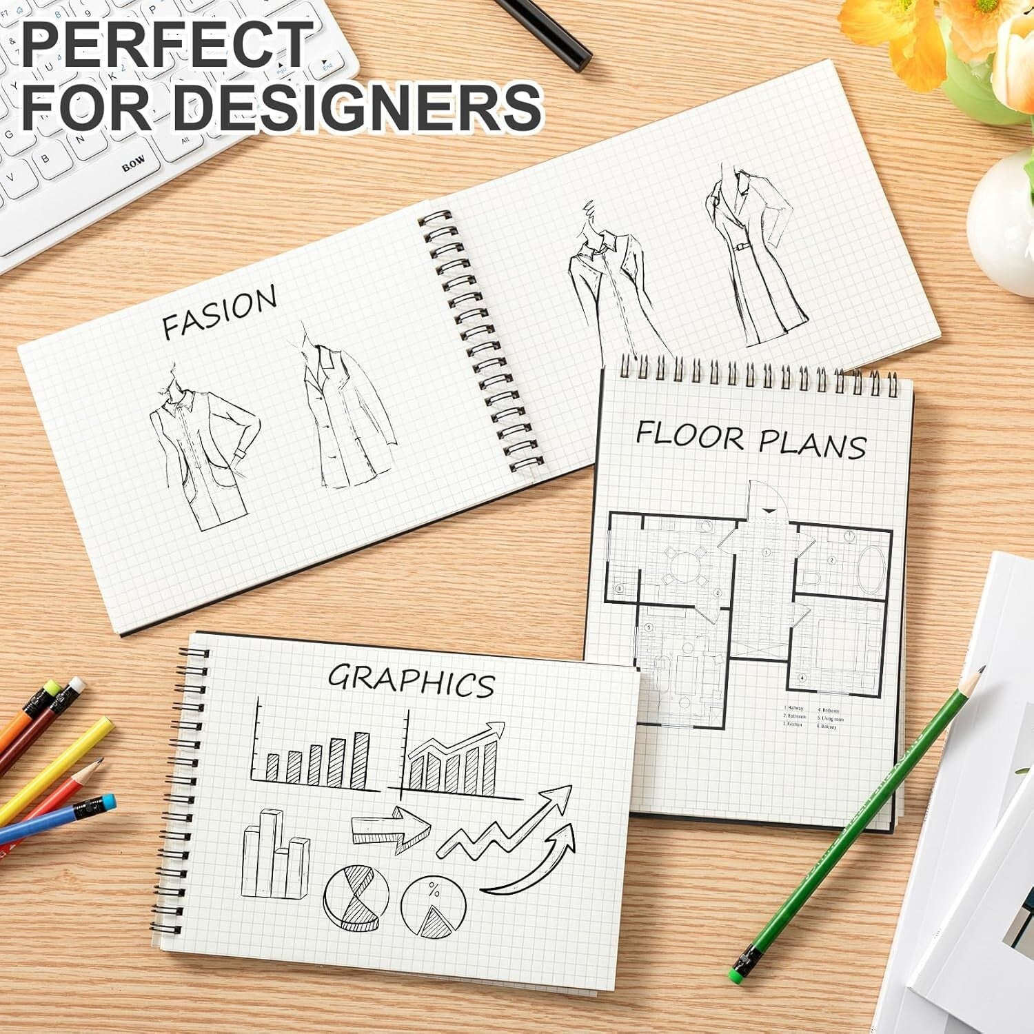 18-Pack A5 Top Wirebound Graph Paper Notebooks - Perfect for Sketching & Design