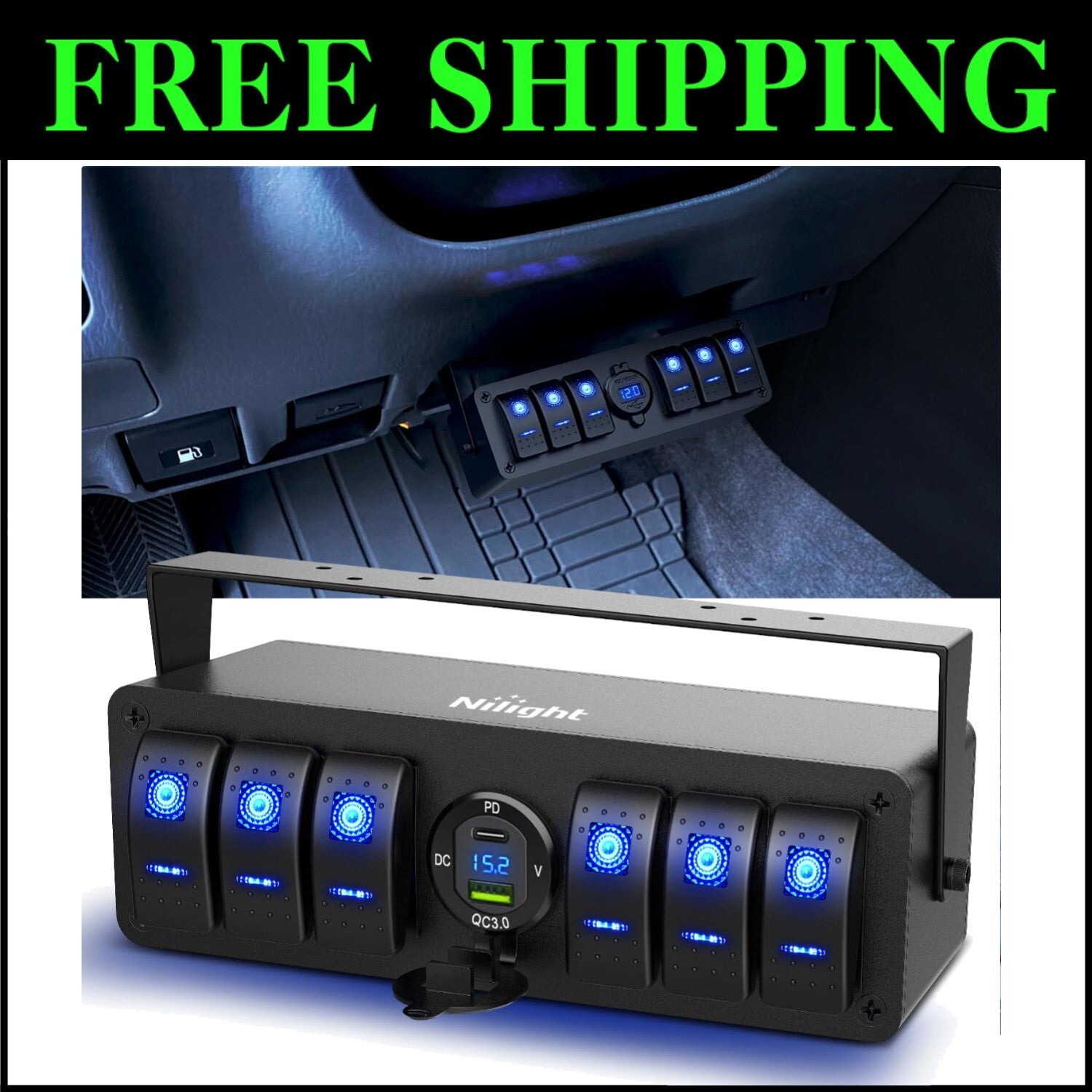 Versatile Waterproof 6 Gang Switch Box with Voltmeter for Boats and Vehicles