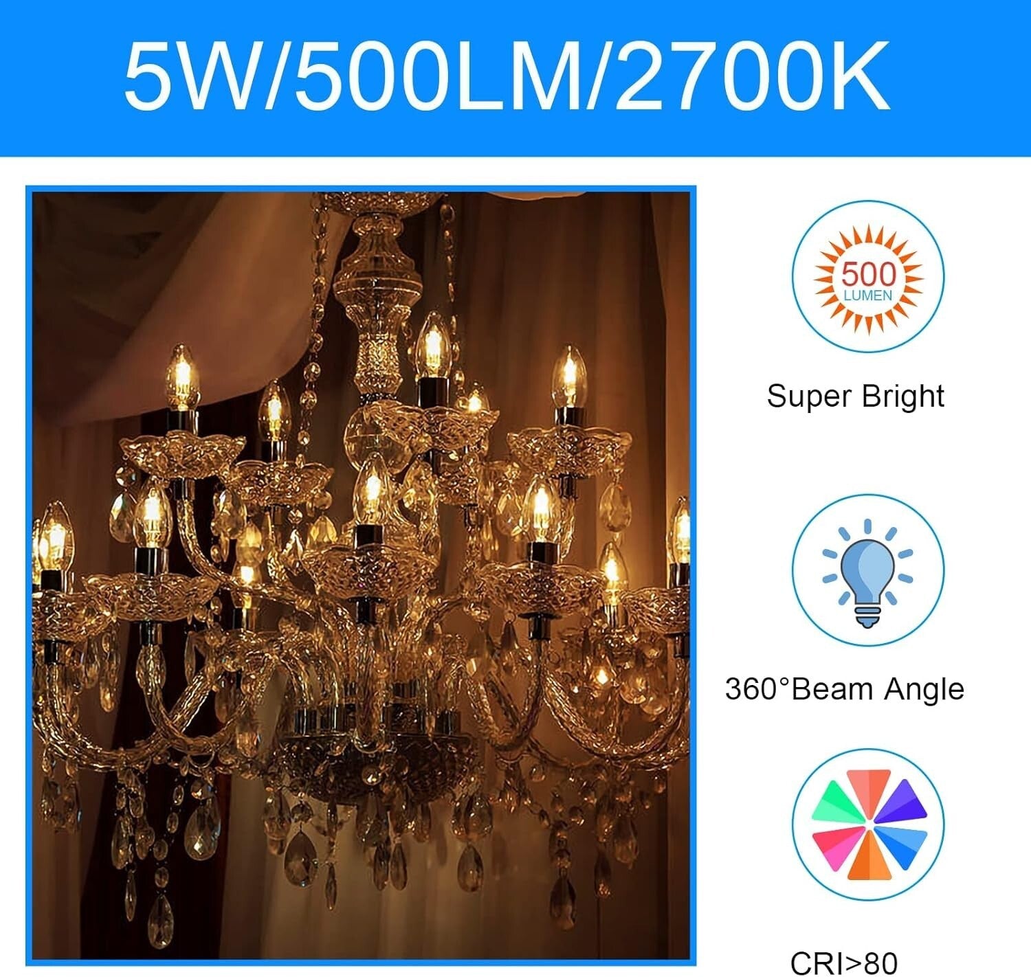 Dimmable Soft White LED Bulbs B10, 60W Equivalent - Elegant Chandelier Lighting