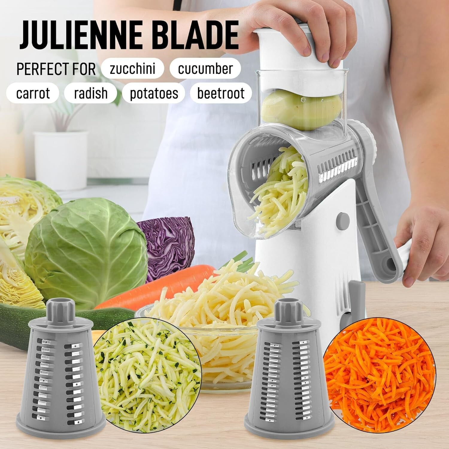 Safe & Efficient Manual Cheese Shredder with Reinforced Suction Base - 5 Blades