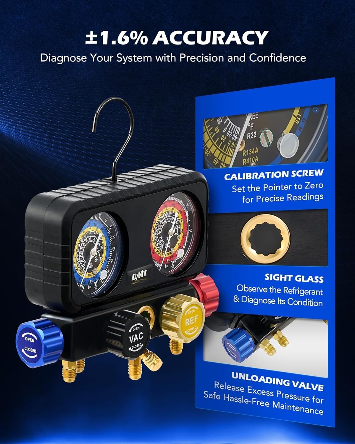4-Way R1234yf AC Gauge Set with Hoses & Quick Couplers for Precision HVAC Care