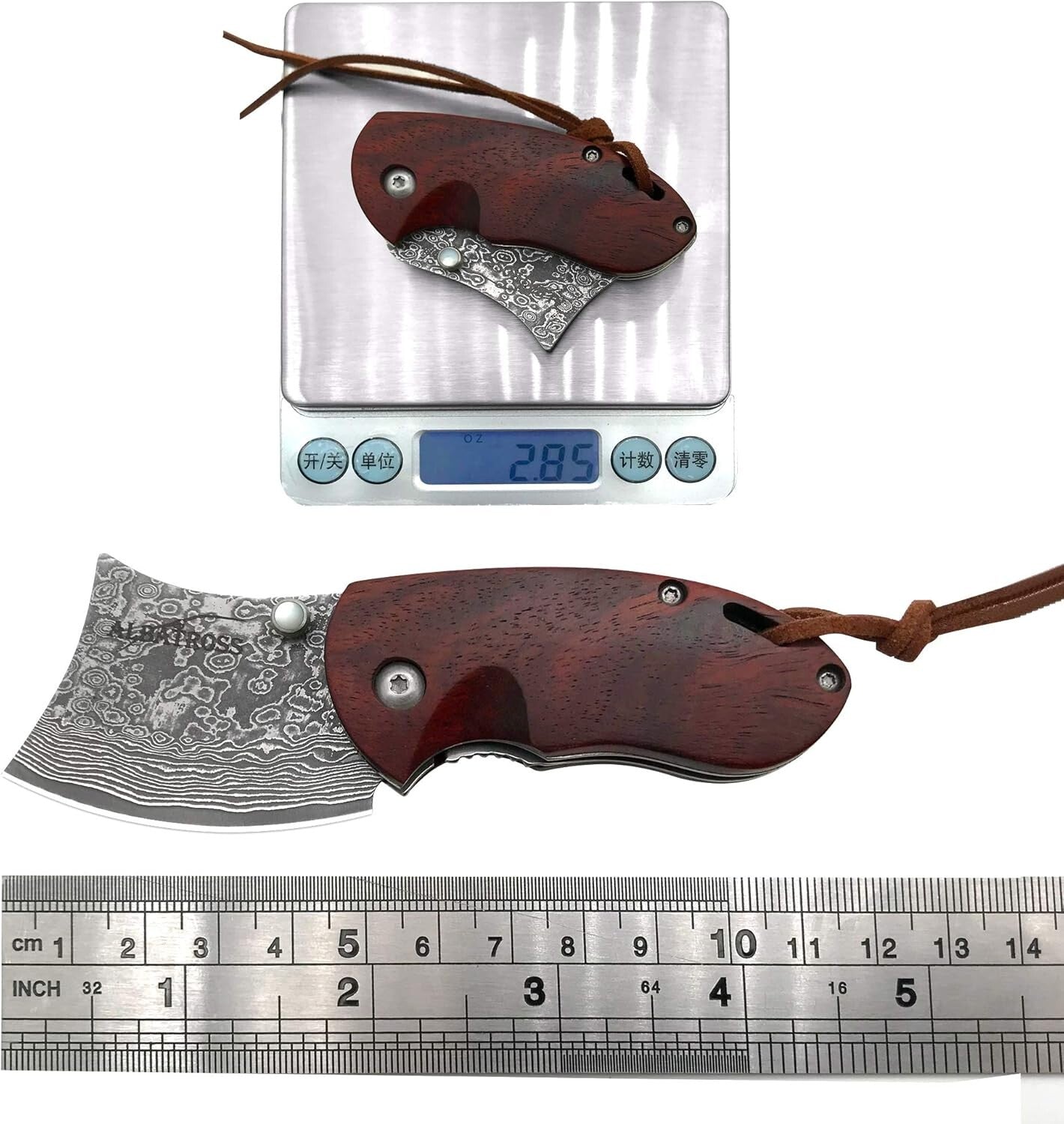 2" Damascus Folding Pocket Knife with Sandalwood Handle - Perfect for Camping