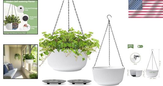 Elegant 12 Inch White Hanging Flower Pots with Drainage for Modern Spaces