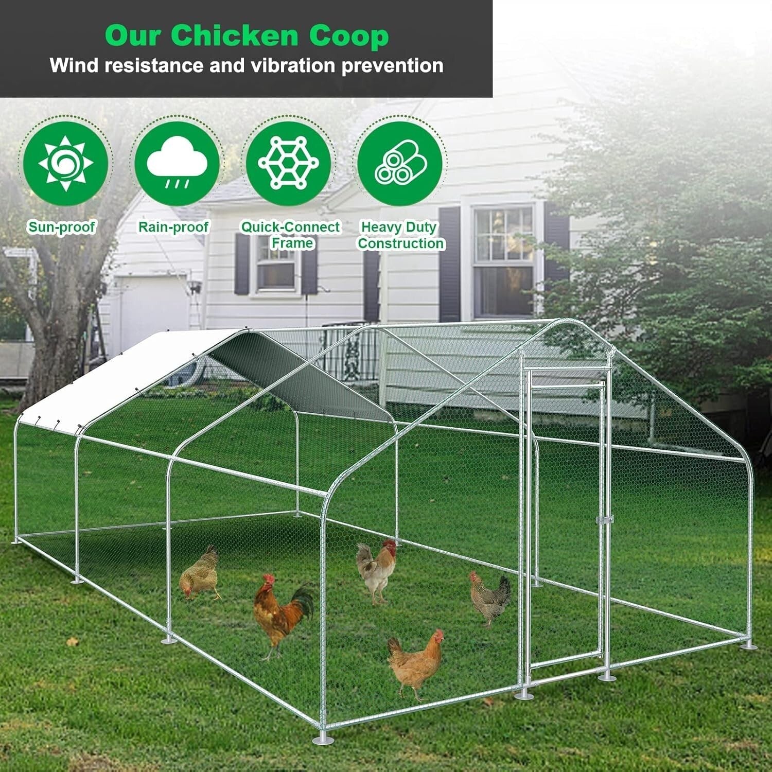 Spacious 10'x20' Outdoor Metal Chicken Coop with Waterproof Cover & Secure Lock