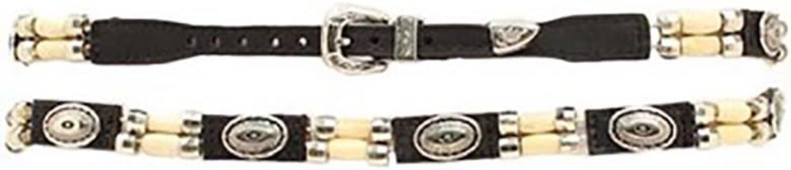 Elegant Black Leather Hatband with Silver & Bone Bead Conchos for Unique Style