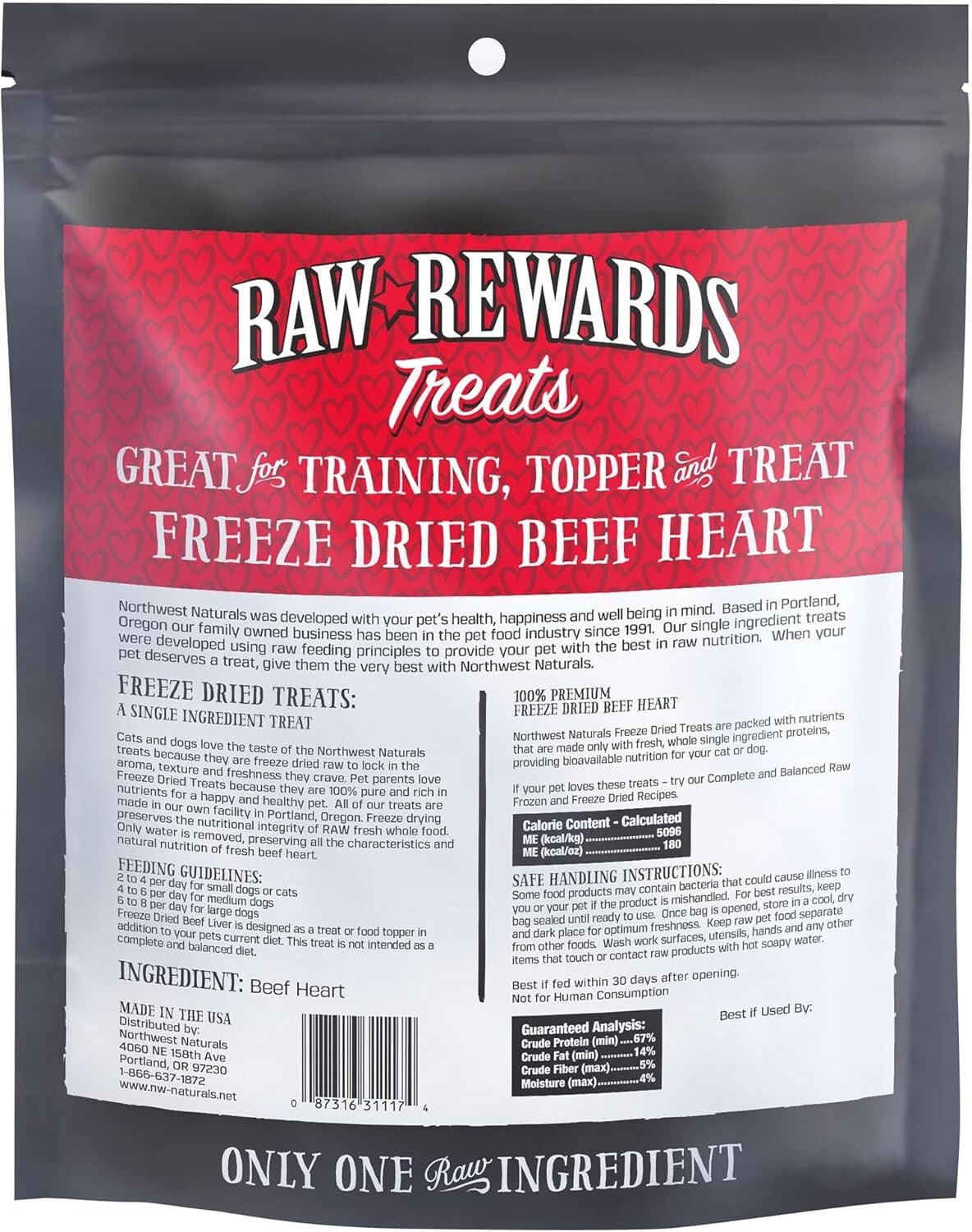 All-Natural 10 Oz Freeze-Dried Beef Heart Treats for Dogs & Cats - Training Aid