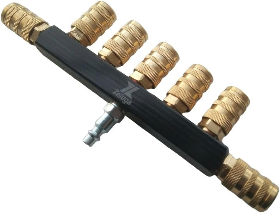 Brass 7-Way Air Manifold with Compatible Couplers - Efficient Airline Splitter
