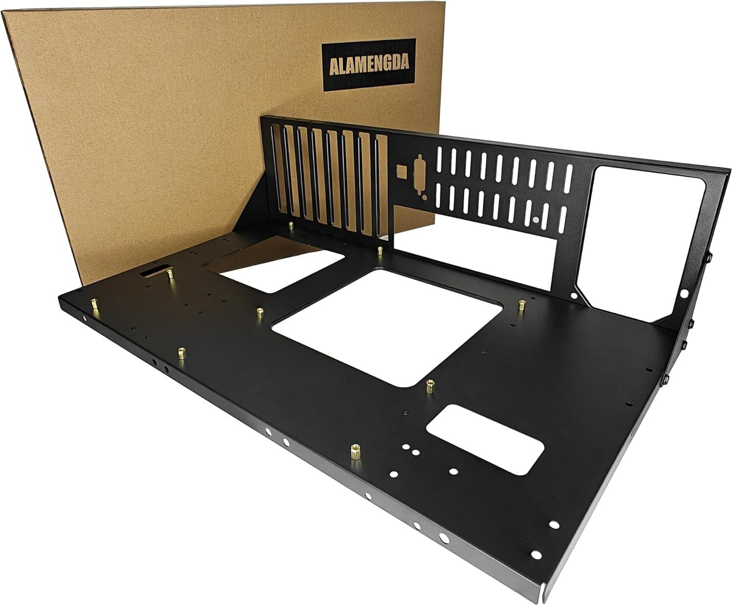 Black Metal Open Chassis PC Case with 7 Expansion Slots and USB Connectivity