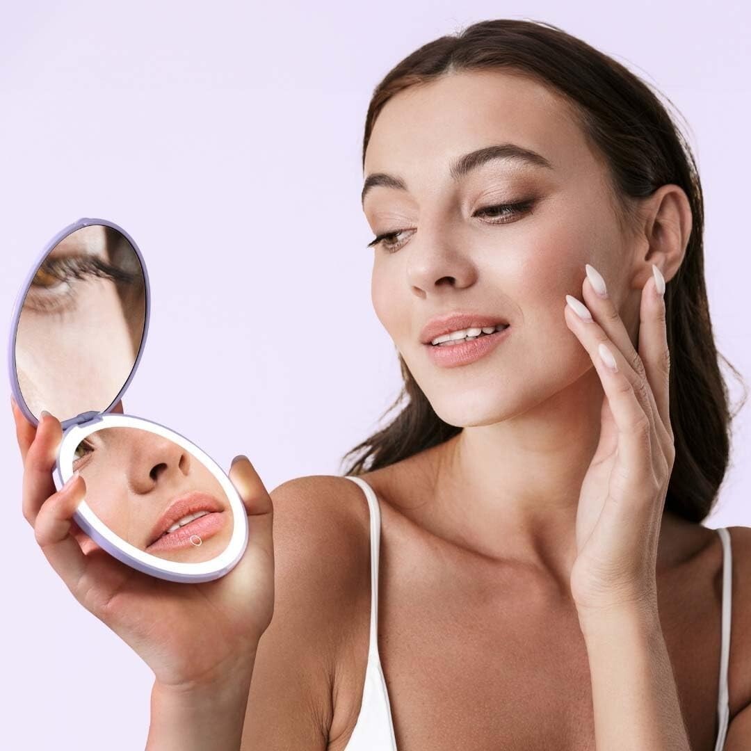 Mini Taylor 4-Inch Lighted Makeup Mirror - Dual Magnification & 3 Light Settings