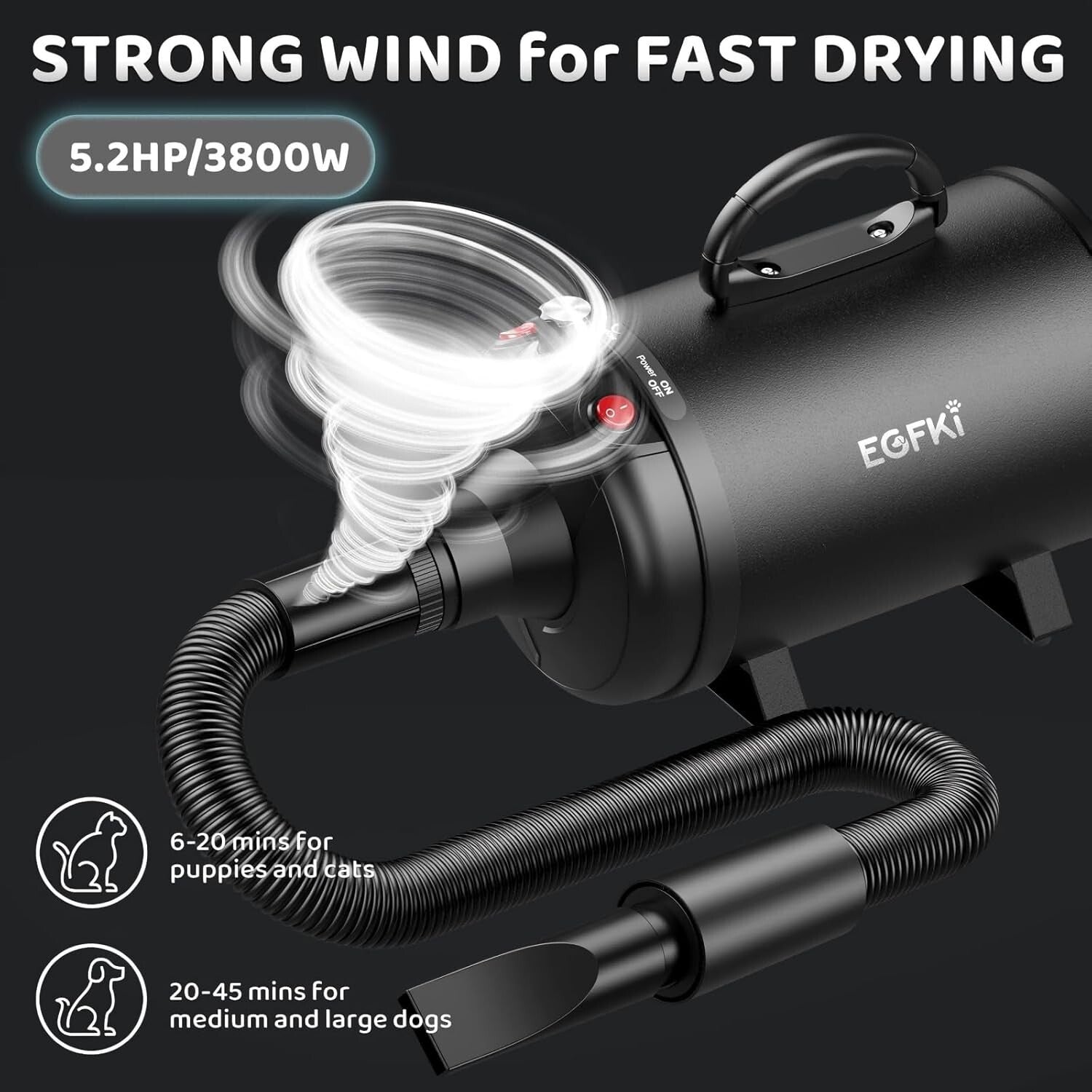 Metal Dog Hair Dryer - 3800W High Velocity with Adjustable Settings & Insulation