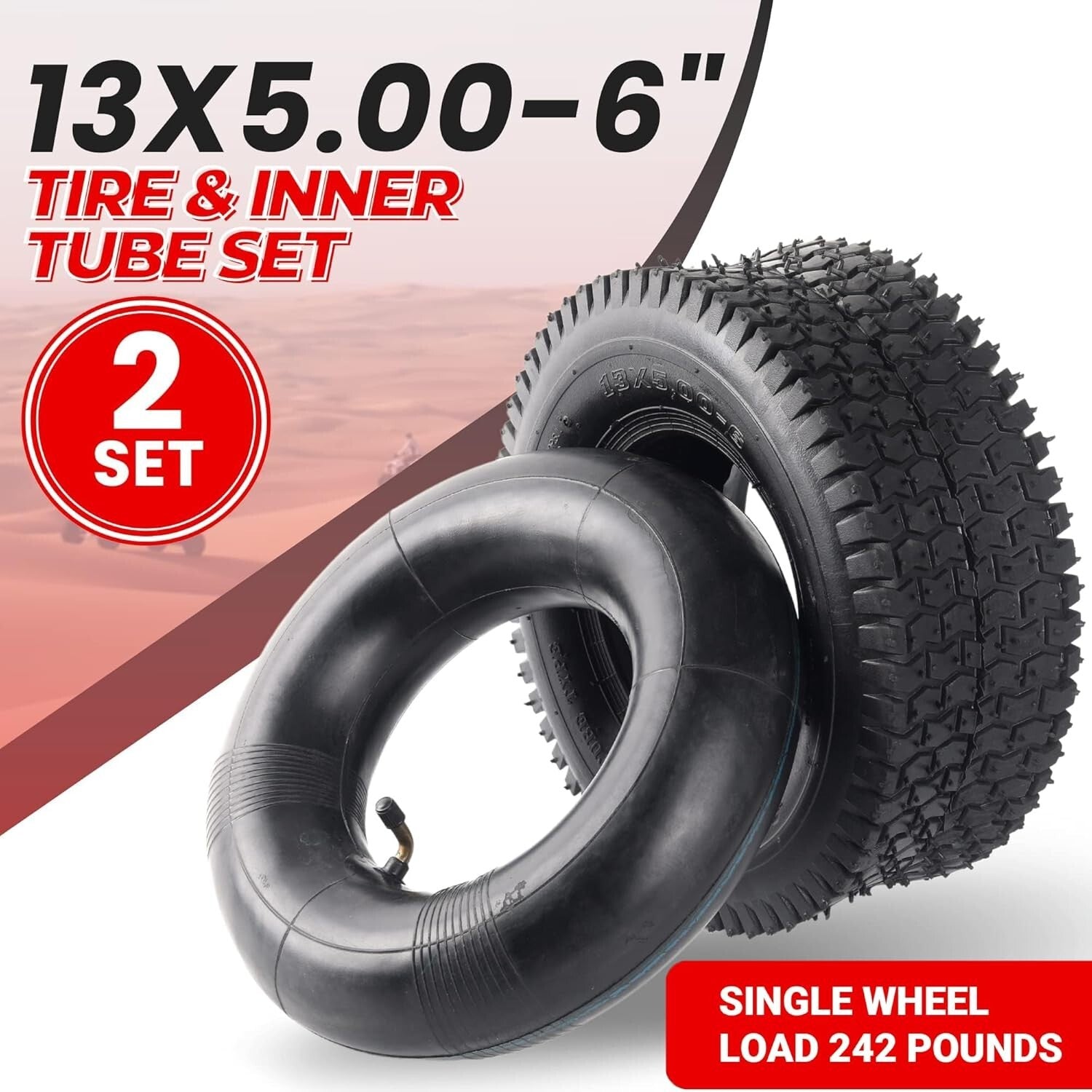 Heavy-Duty 2-Pack 13x5.00-6 Tire and Tube Set - Fits Razor Quad & Yard Equipment