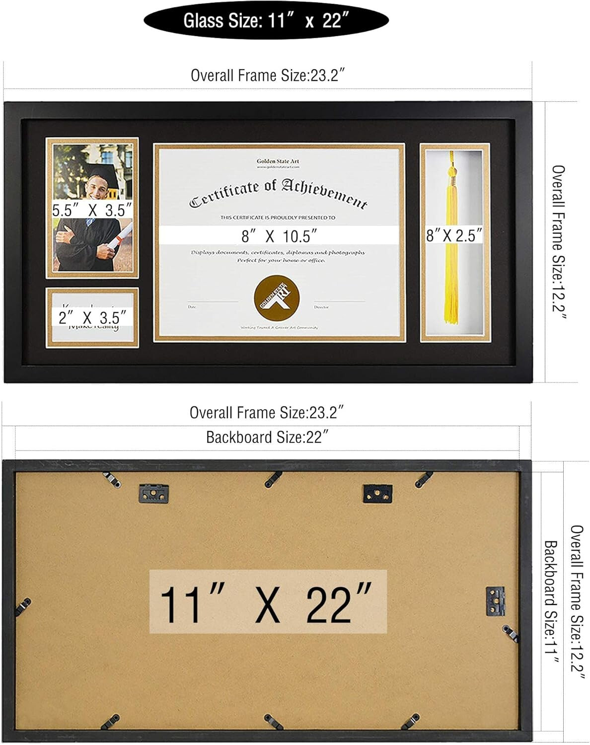 11x22 Premium Graduation Frame with Dual Openings - Photo & Keepsake Holder