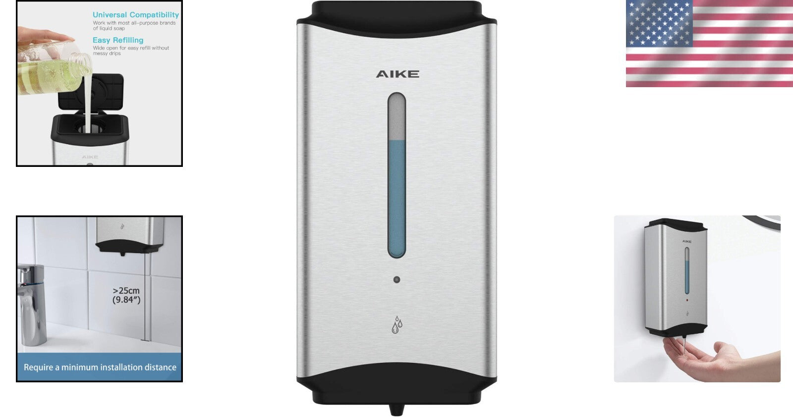 Brushed Stainless Steel 1100ml Soap Dispenser - Adjustable & Durable Design