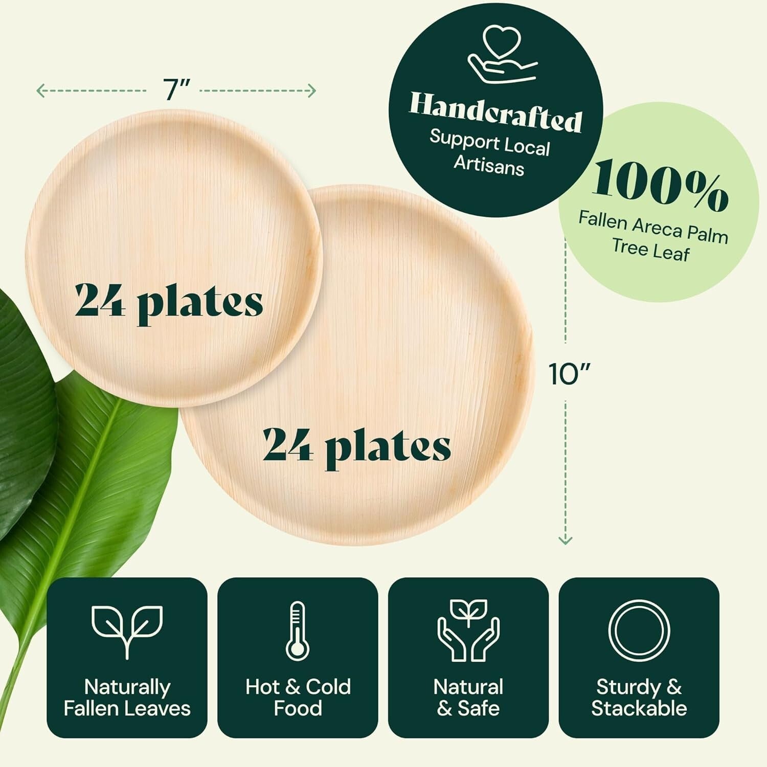 Compostable 10'' + 7'' Palm Leaf Dinner Plates - Eco-Friendly Party Essentials
