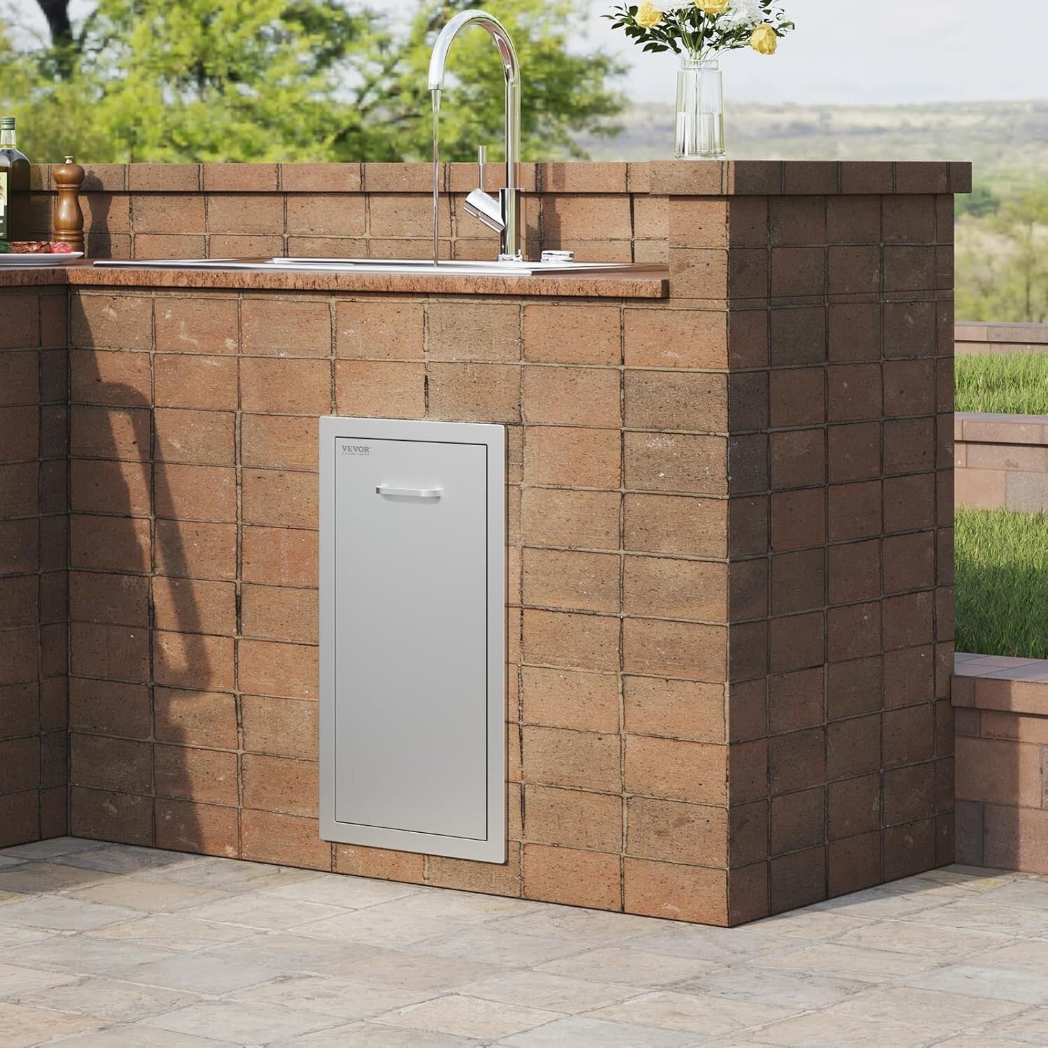 13.4"W Outdoor Kitchen Trash Bin - Durable Stainless Steel with Silent Rails