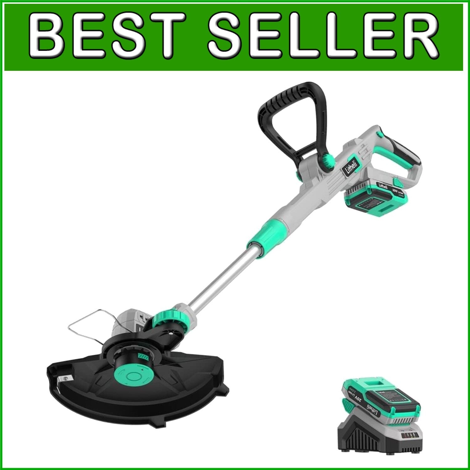 Ergonomic 20V Cordless String Trimmer with 12 Inch Cutting Width & 2.0Ah Battery
