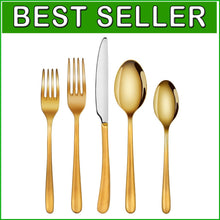 Load image into Gallery viewer, Stain-Resistant Gold Stainless Steel Flatware Set for Elegant Dining - 20 Pieces