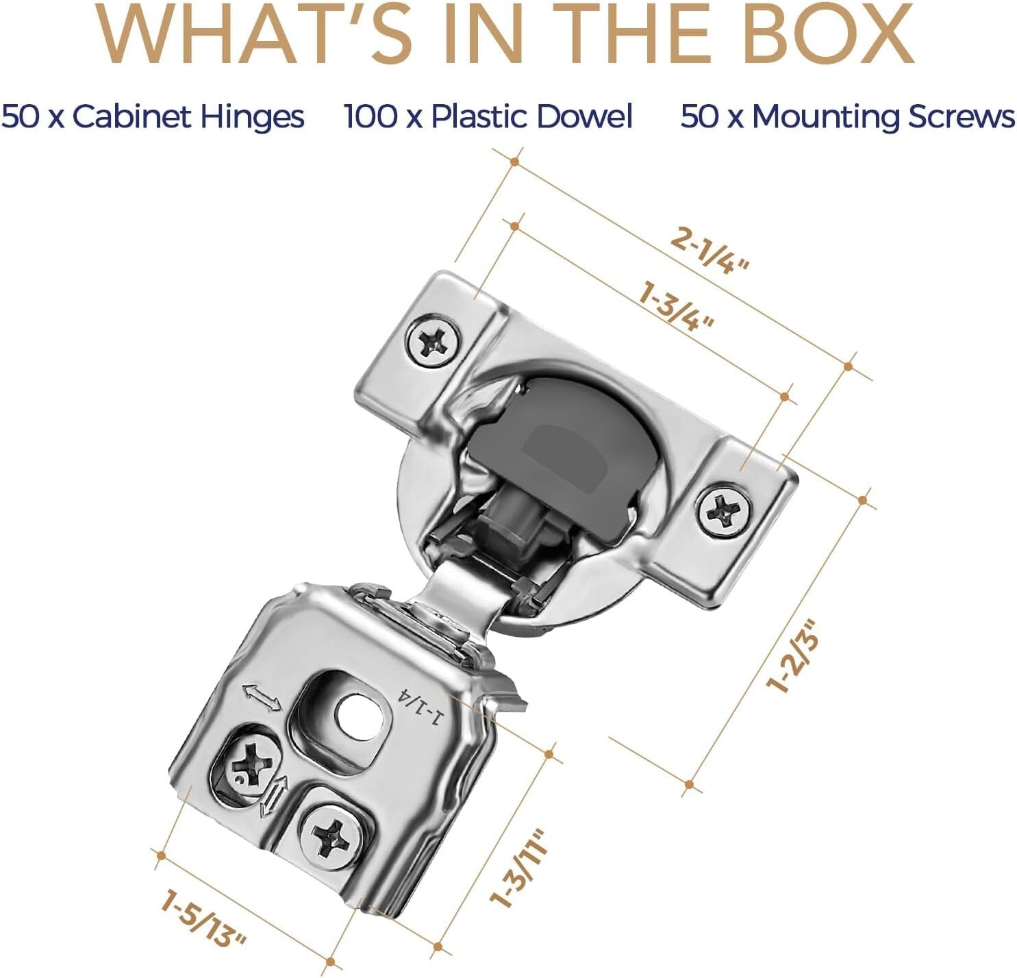 50 Count Self-Closing Satin Nickel Cabinet Hinges - Durable & Easy to Install