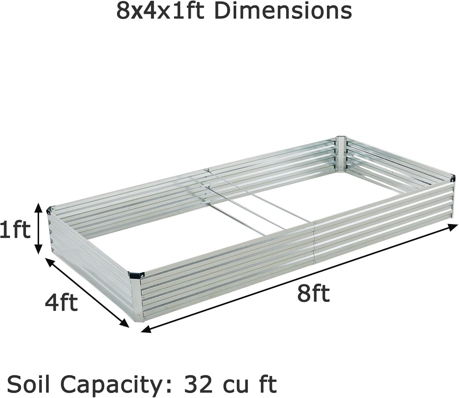 2-Pack 8x4x1ft Galvanized Metal Raised Garden Beds with Easy Assembly & Drainage