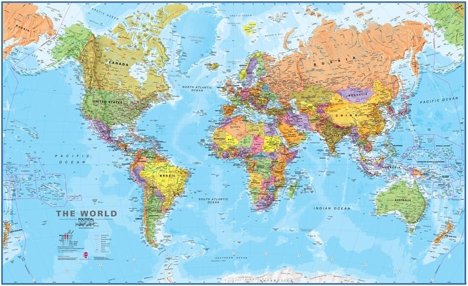 Extra Large Laminated World Map - 46 x 80 Political Map for Home & School