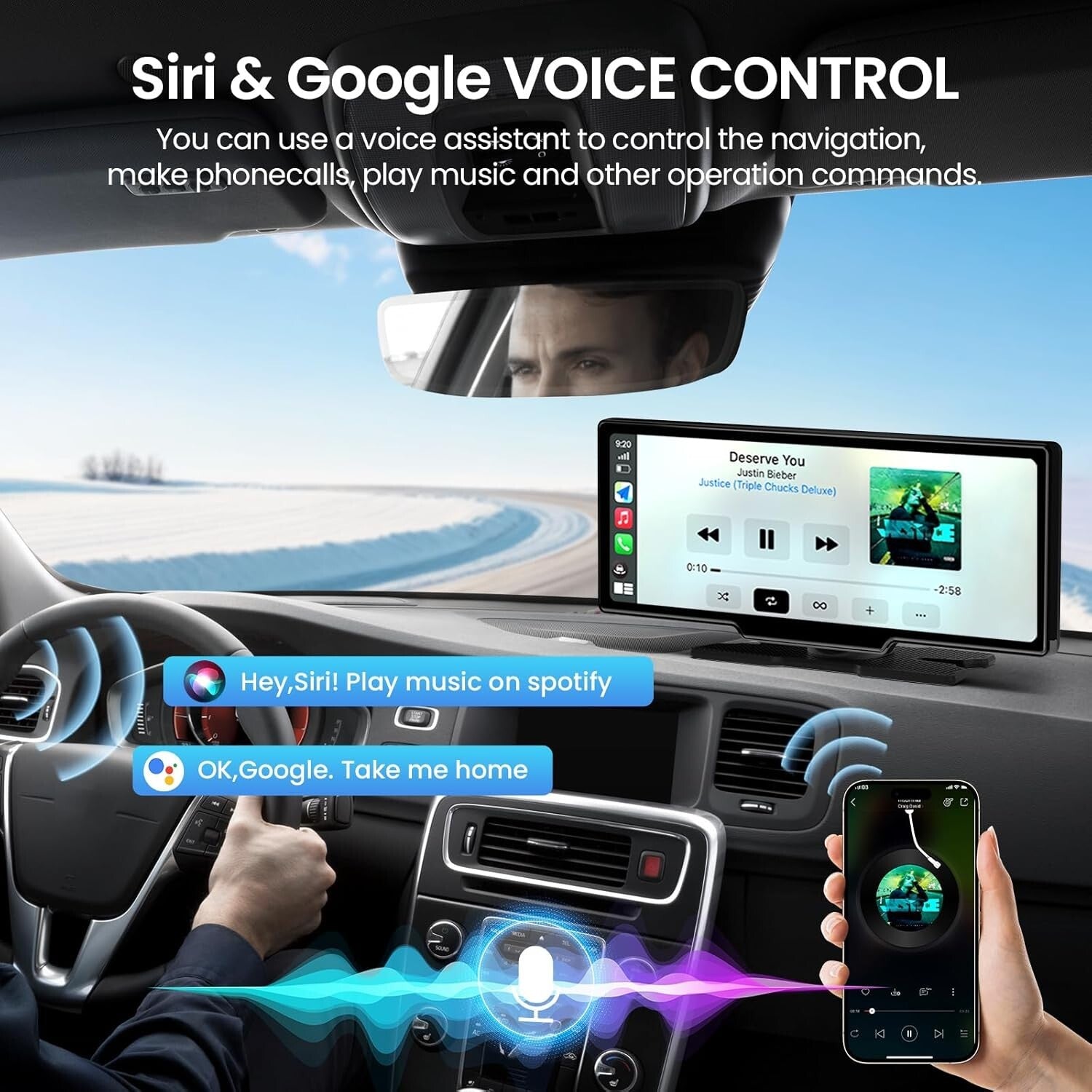 Innovative 10.26'' Wireless Car Audio Receiver with 4K Dash Cam & GPS Navigation