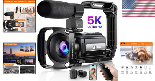 Ultra Full HD 5K Camera with 48MP, Anti-Shake & Remote - Ideal for YouTube