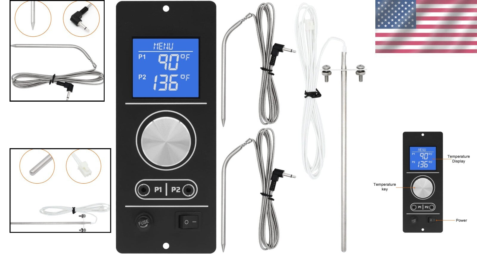 RTD Sensor Digital Thermostat for Camp Chef Pellet Grills with Dual Probe Setup