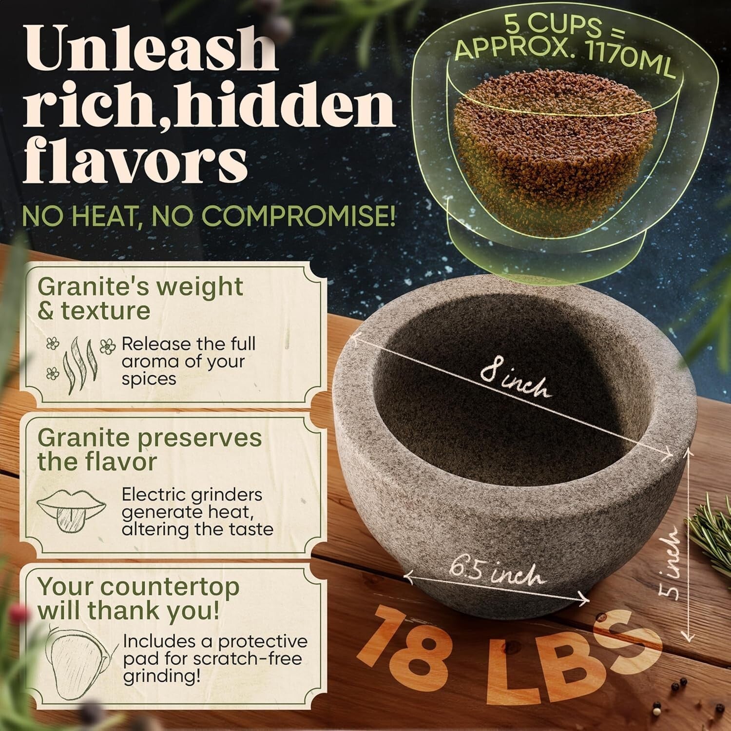 Extra Large 8 Inch Mortar and Pestle Set - Perfect for Grinding Spices and Herbs