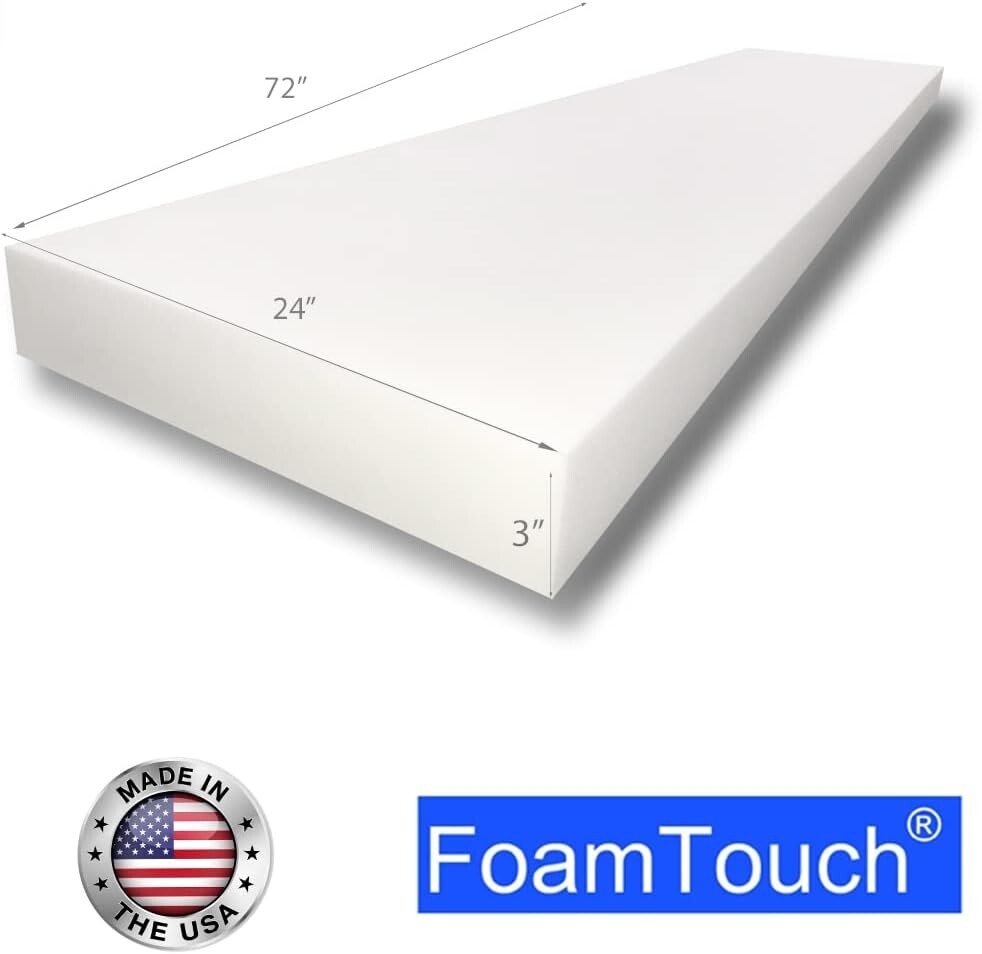 24" x 72" Commercial Grade Foam 3" Thick - Ideal for Custom Cushions & Projects