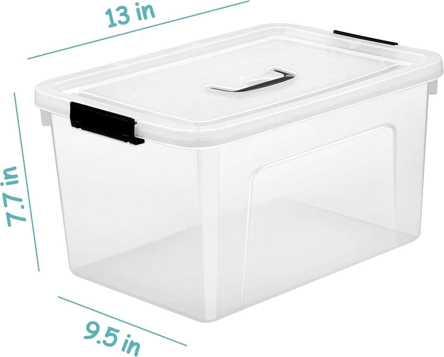 Minimalist 12 Quart Clear Storage Box Set with Latch Closure & Black Handles