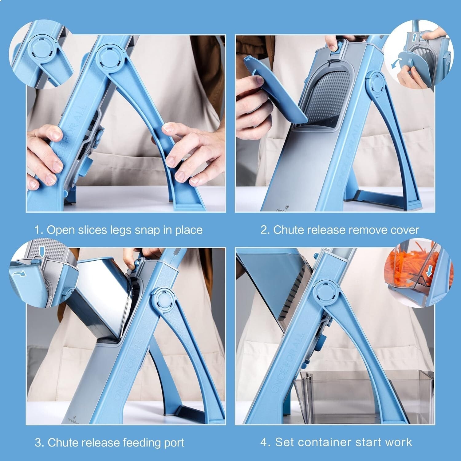 Collapsible Mandoline Slicer with Removable Stainless Steel Blades - Family Size