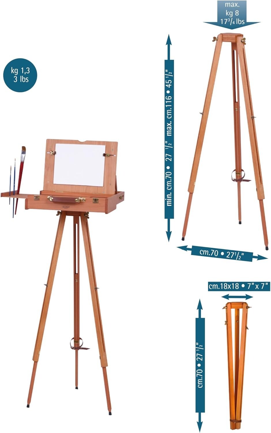 Classic Adjustable Tripod Easel in Natural Wood - Ideal for Outdoor Artists