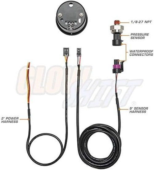 Electronic 100 PSI Fuel Pressure Gauge with Black Dial & Smoked Lens - 7 Colors