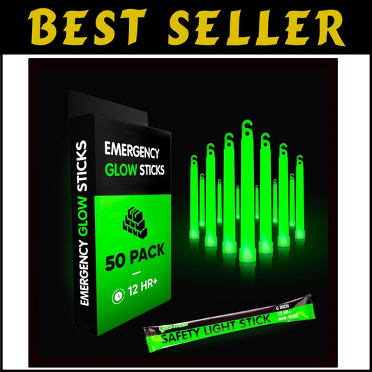 50 Pack Emergency Glow Sticks - 12 Hour Ultra-Bright Illumination for Safety